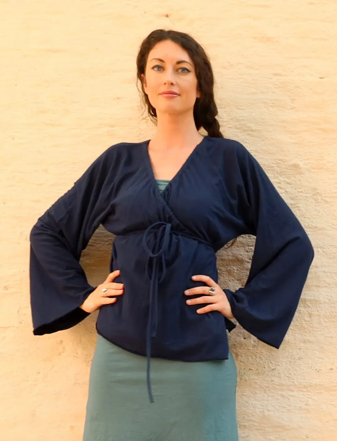 Drawstring Wrap Kimono Shirt