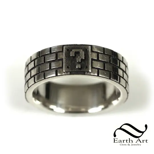 Retro Brick Ring - Sterling Silver Band