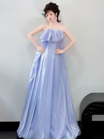 Cute Ice Blue Strapless Long Bubble Dress with Folded Strapless Quinceanera Dress Birthday Dress RS042