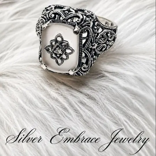 Camphor Glass Ring, Size 6, Embellished Autumn Ring with inset gem #D200e - Ready to Ship