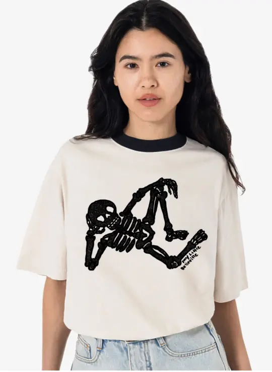 Skeleton Tee in Repose T-Shirt, Halloween Tee, 100% Cotton