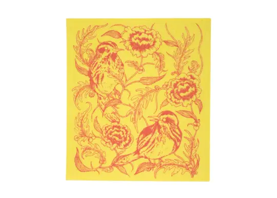 Yellow Bird and Floral Swedish Dishcloth