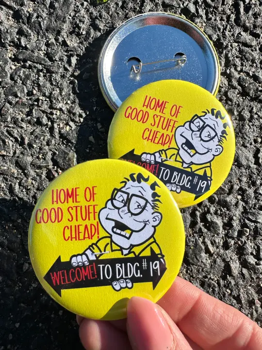 Building 19 1/2 bottle opener or button