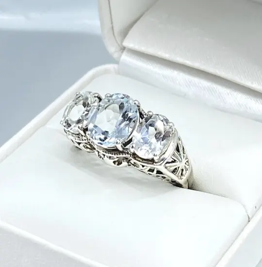 Cocktail Ring, Size 4, White CZ Art Deco Jewelry #D36 - Ready to Ship