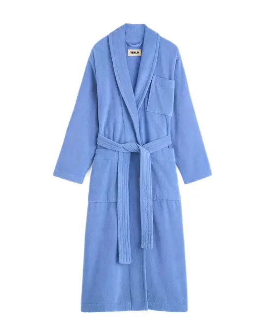 Tekla Terry Classic Bathrobe Clear Blue