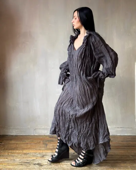 Ultra Maxi Alchemist Chemise in Charcoal Linen