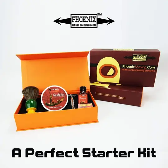 Phoenix Shaving Traditional Shaving Starter Kit | CK-6 Gondolier Symmetry Straight Bar Set