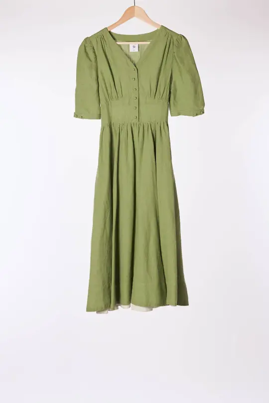 Diane Dress, Puffed Sleeve, Matcha Latte