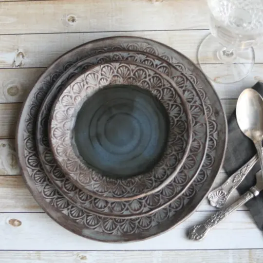 Modern Handmade Dinnerware Stoneware Three Piece Set Made in USA