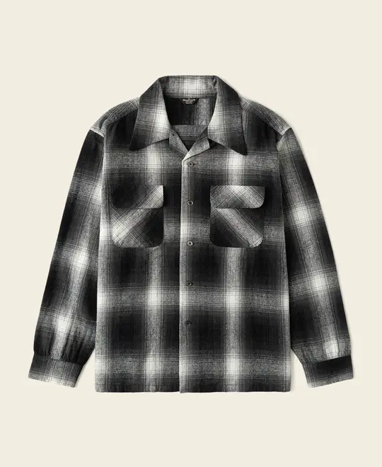 1950s Brushed Cotton Ombre Check Sports Shirt - Black / White