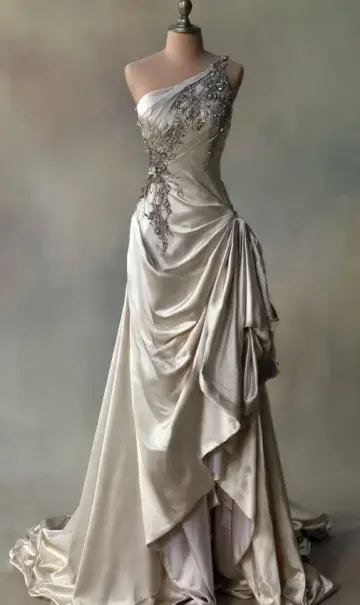 Sliver Elegant Prom Gown , Silky Satin Embroidered Bodycon Maxi Evening Dress RS1656