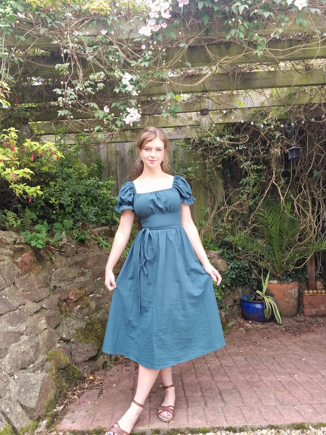 Milkmaid Dress (Puff sleeves , lace up back, standard skirt)