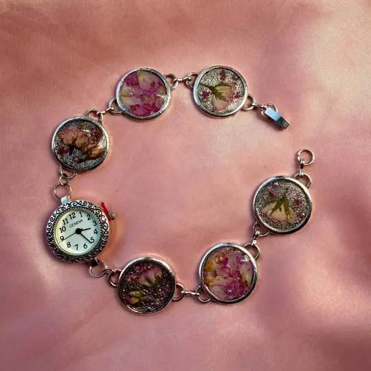 Ruby - Silver Real Flower Watch Bracelet