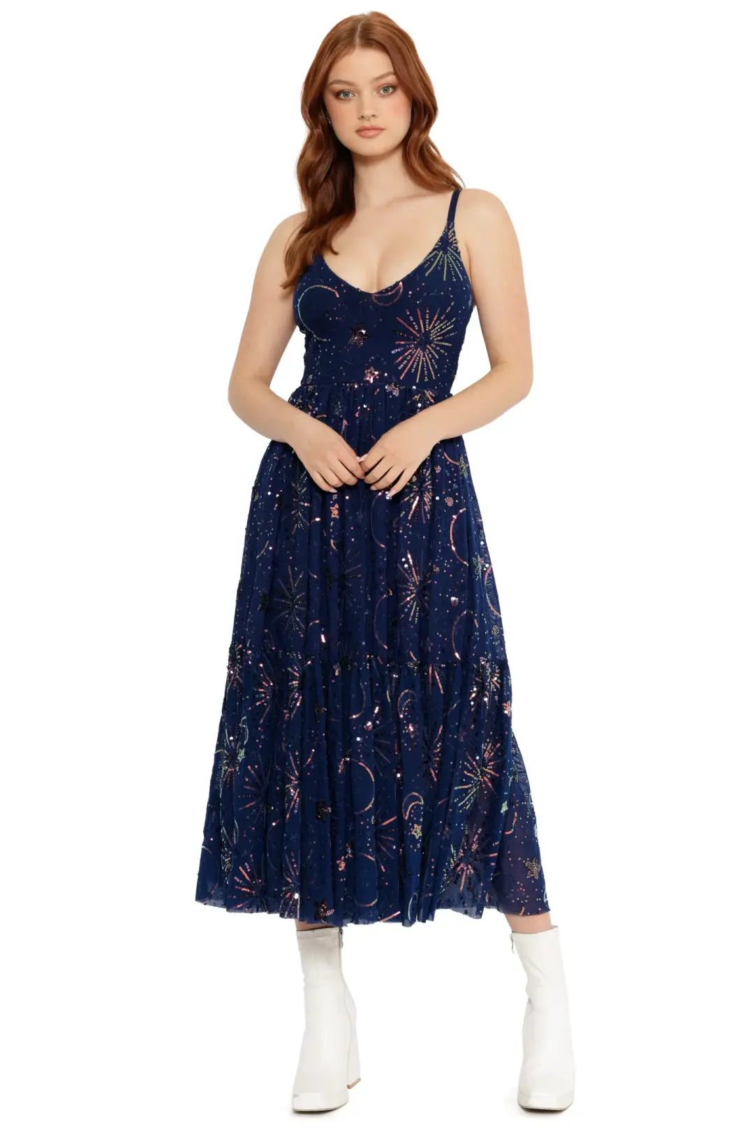 Navy Starburst Sequin Midaxi Dress