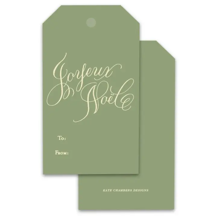 Joyeux Noel Green & Cream Holiday Gift Tags, Set of 12