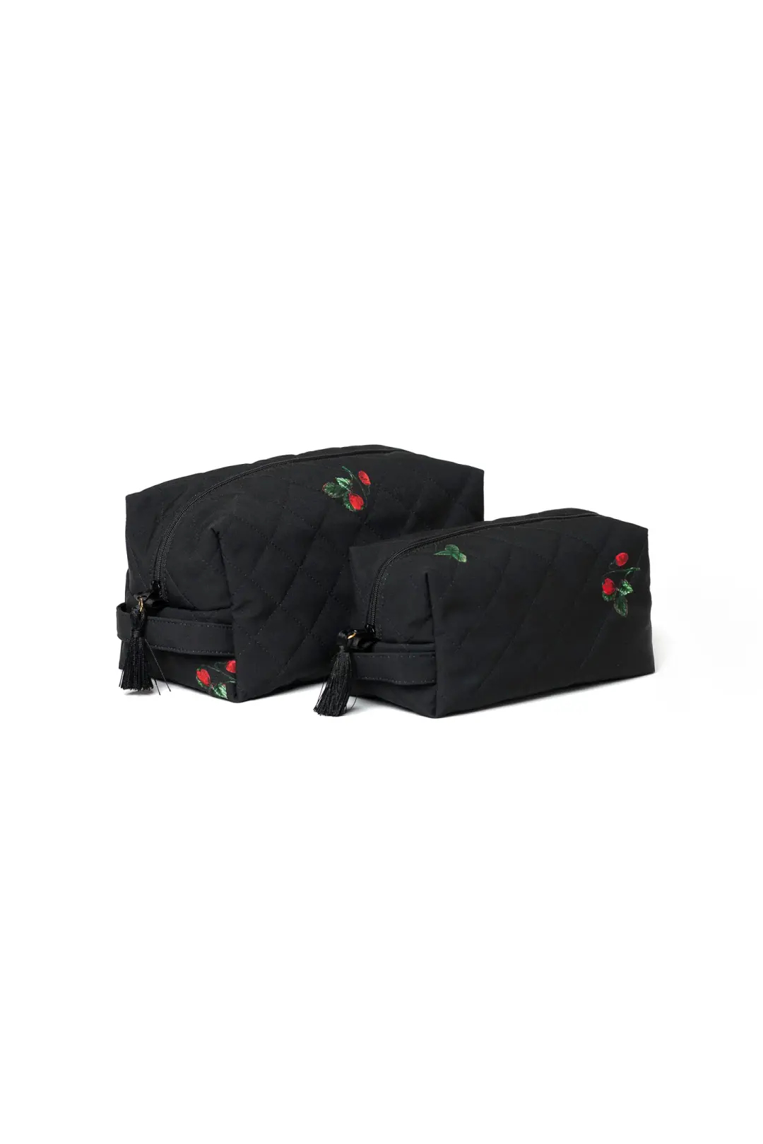 Black Makeup Bag Set with Strawberry Print | Wild Strawberry