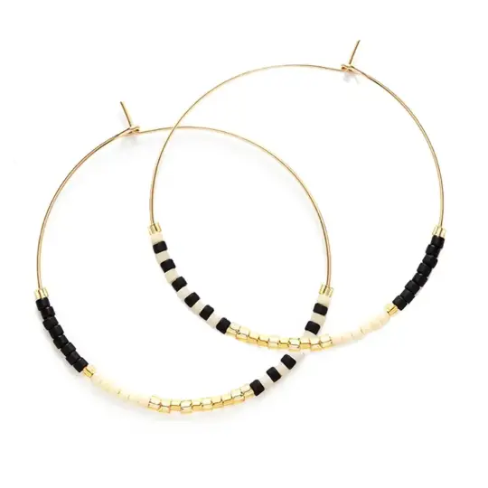 Japanese Seed Bead Hoops - Black/White