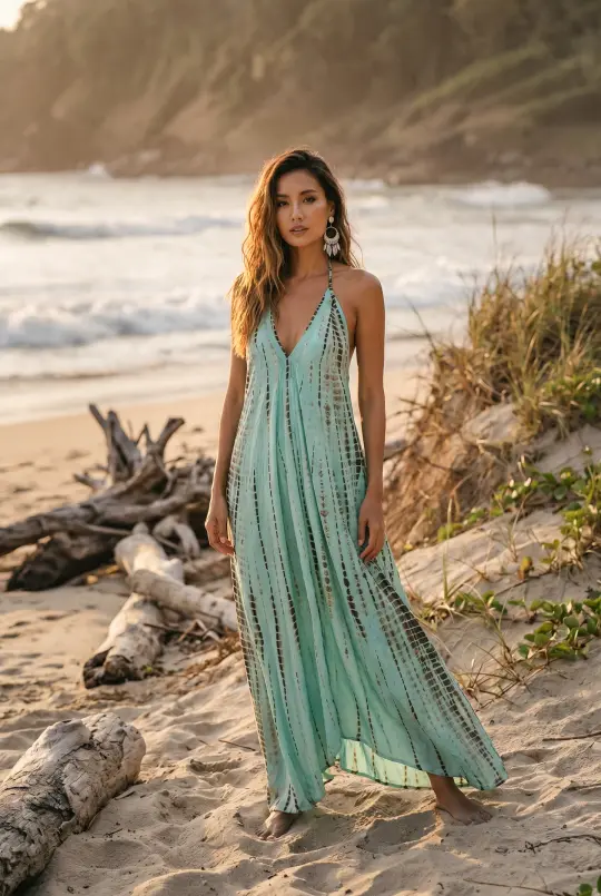 Flamingo Tie Dye Dress Turquoise