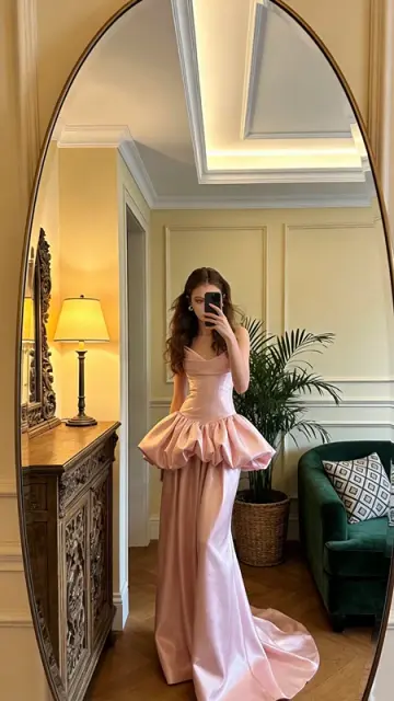 Light pink strapless fitted waist long elegant ball gown, bridal dress R8578