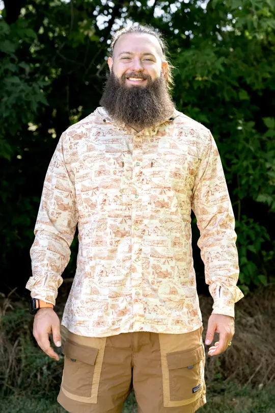 Triple Crown Button Down Long Sleeve (Removable Hood) | Trail Madness Brown
