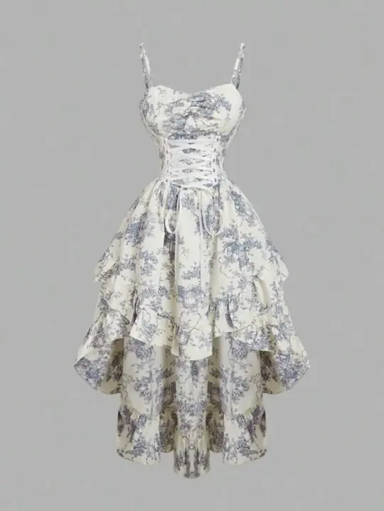 Floral White Homecoming Dress , Printed Patterns Hi-Lo Corset Short Prom Dress Summer Dress RS1598