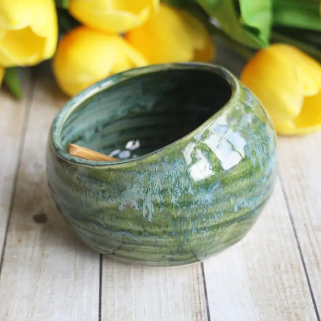 Salt Cellar in Rustic Green Glaze, Handcrafted Pottery Salt Pig, Made in USA