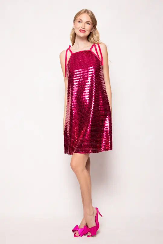 Zelda Dress in Fuchsia Shingle Sequin