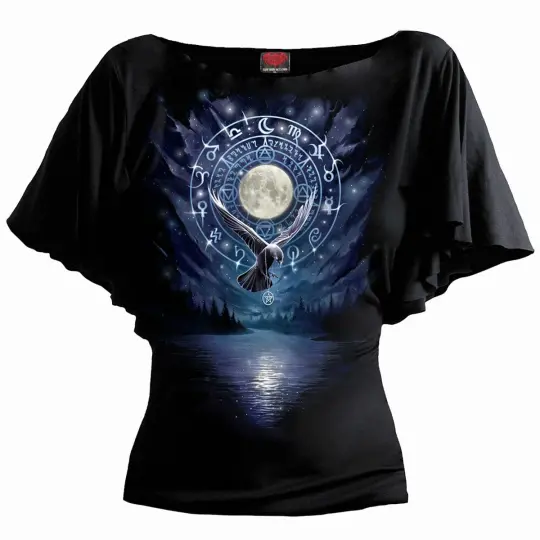 WITCHCRAFT - Boat Neck Bat Sleeve Top Black