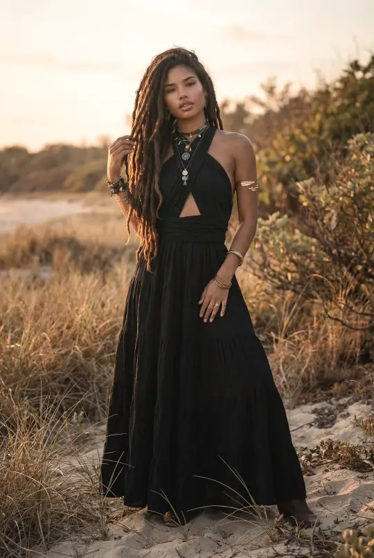 Amara Bohemian Maxi Dress Black
