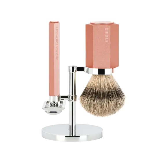 MÜHLE HEXAGON 3 Pc. Shaving Set, Silvertip Badger Brush & Safety Razor, Sunrise