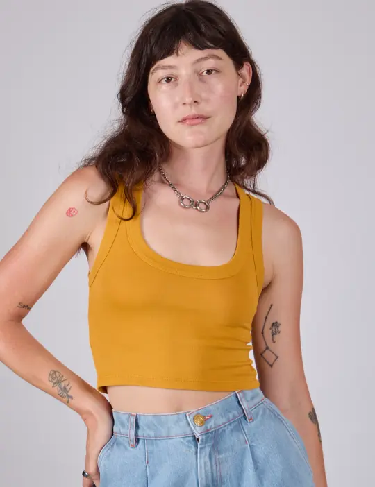 Cropped Tank Top - Mustard Yellow