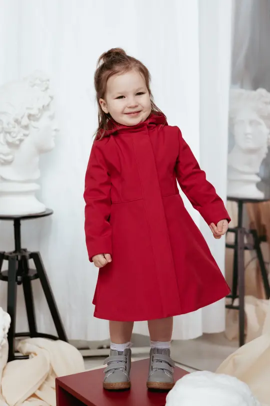 Dark Red Flared Coat for Girls | Scarlet Red