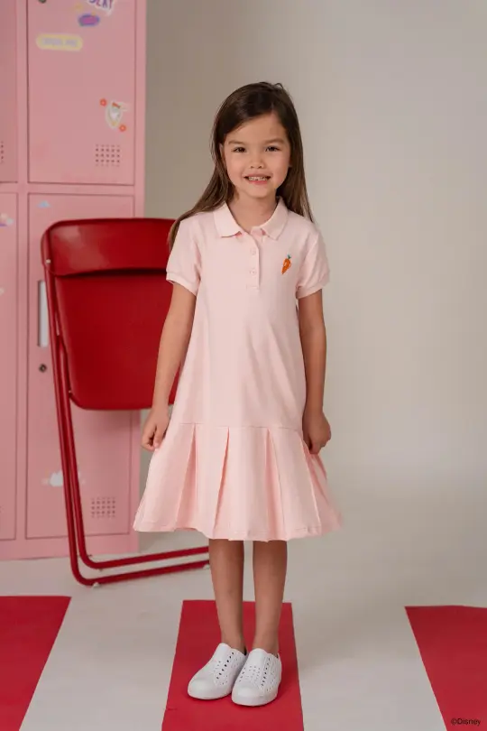 Pleated Polo Dress - Pink