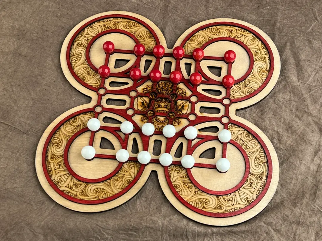 Surakarta! A Mysterious Abstract Game from the exotic land of Indonesia. Wood & Hand Made Glass Marbles!