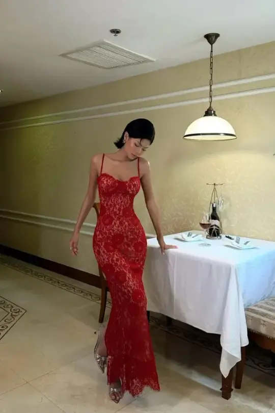 Lace Spaghetti Straps Bodycon Prom Gown , Sexy Women's Maxi Cocktail Dress Party Dress RS2289