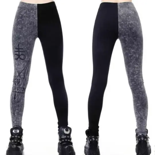 Two Faced Witch Leggings | Black with Contrasting Grey Stretchy Cotton