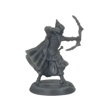 Unpainted 28mm 3D-printed resin elf ranger at full draw with a recurve longbow - tabletop RPG miniature for D&D, Pathfinder & wargaming