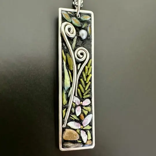 Moonlit Fiddleheads and Trillium Pendant