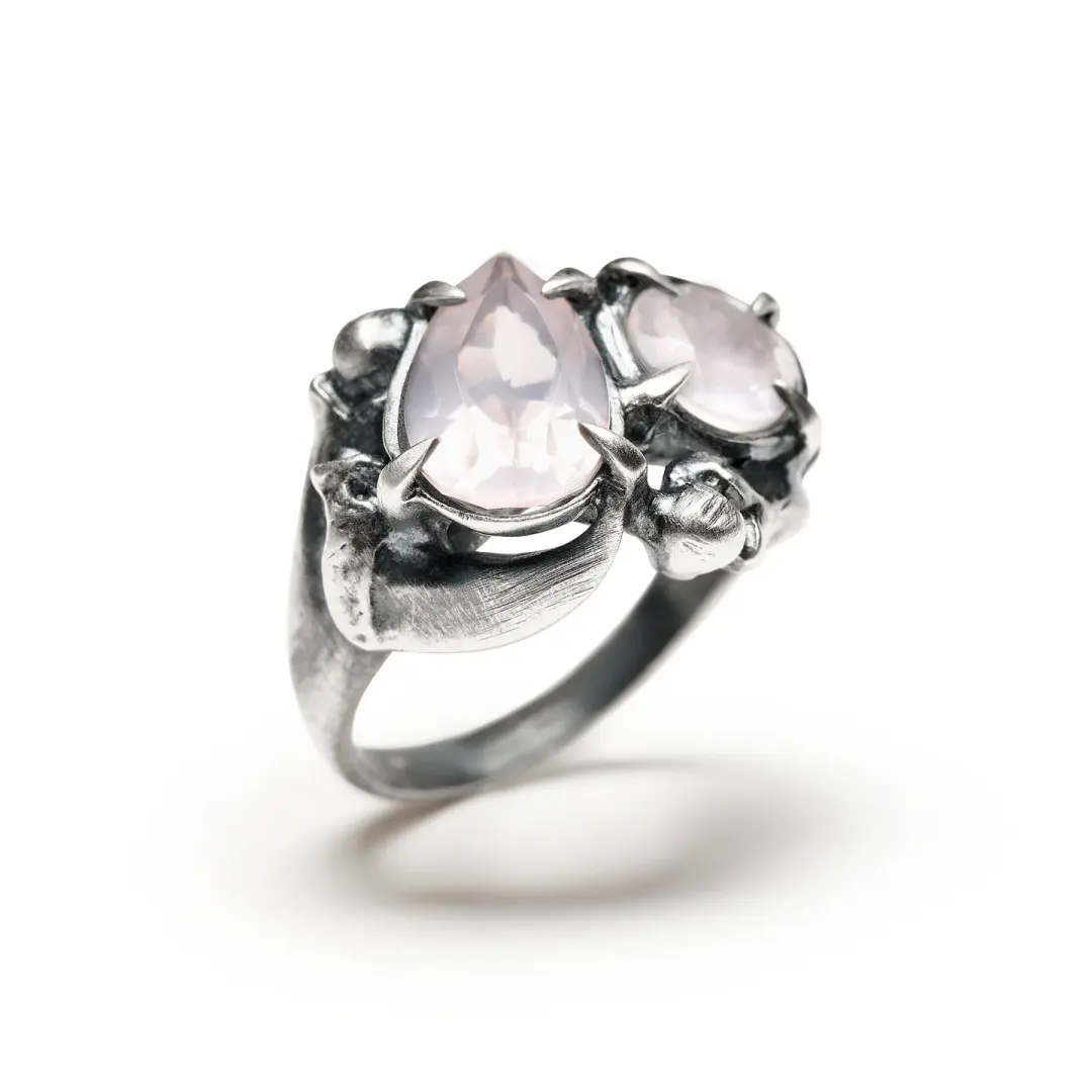 Midnight Madness. Rose Quartz Ring. Size 7.5.