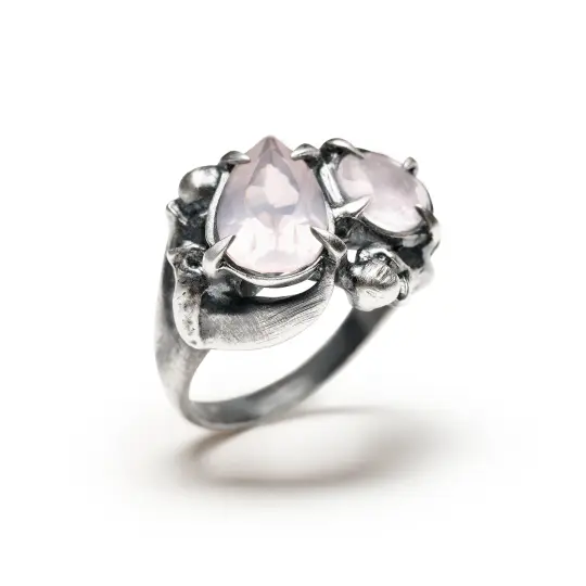 Midnight Madness. Rose Quartz Ring. Size 7.5.