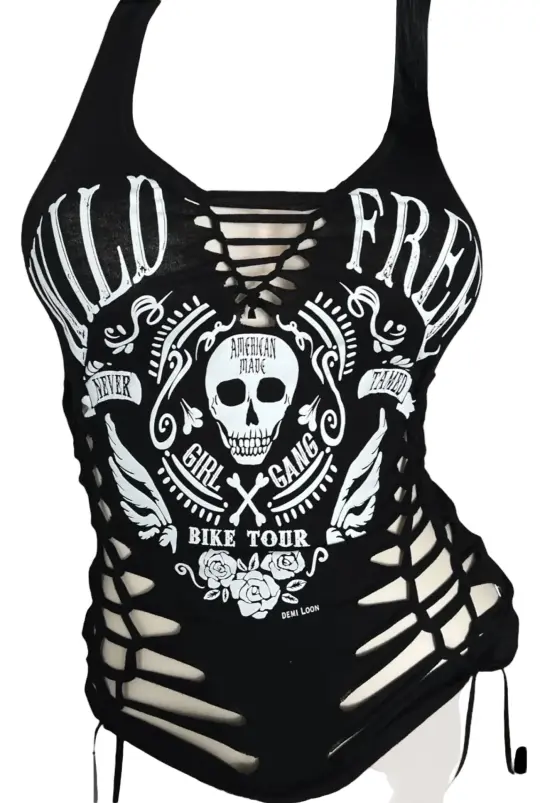 Wild & Free Ribcage Slashed Biker Tank