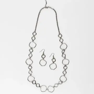 Unique Charcoal Silver Chain Necklace and Earrings Set