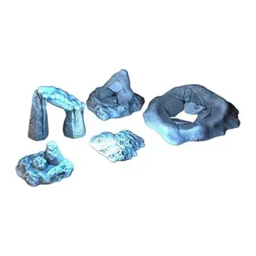 Frozen Scatter Pack 28mm 3D printed medieval fantasy town terrain, 3D render, front view