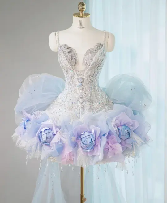 Silver strap diamond sexy purple bud skirt short skirt homecoming dress R4197