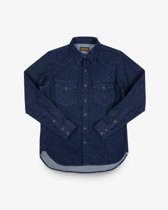 12oz Selvedge Denim Western Shirt With Tonal Stitching - Indigo