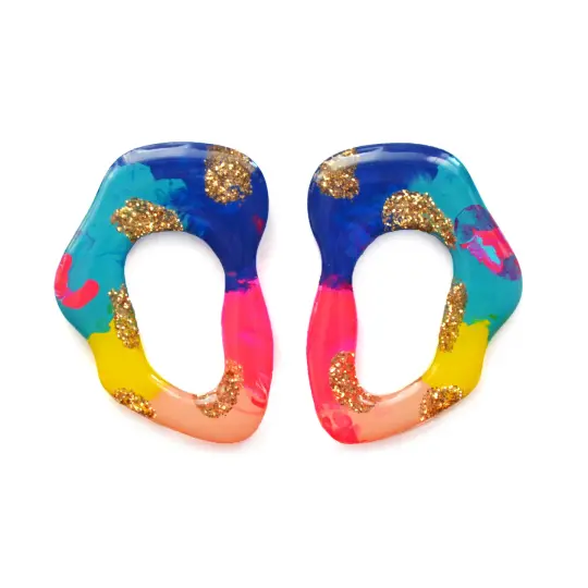 Blue Laser Cut Acrylic and Resin Hoop Post Stud Earrings