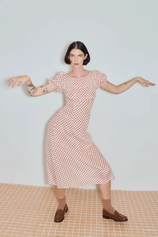 Silk Church Dress Red Polka Dot