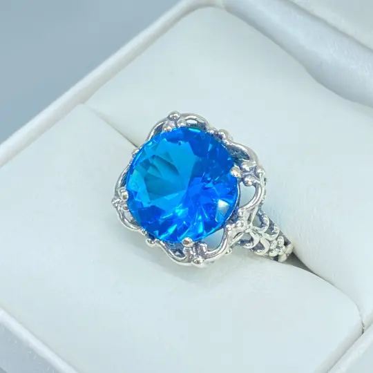 Swiss Blue Topaz Victorian Ring #D103