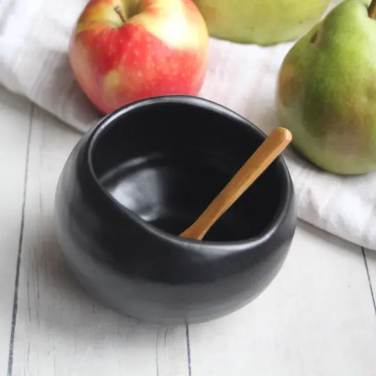 Salt Cellar in Satin Black Glaze, Handcrafted Salt Pig, Made in USA