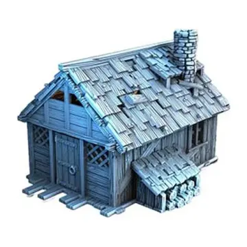 Unpainted 28mm 3D-printed woodcutter's plank hut — tabletop RPG terrain for D&D, Pathfinder & wargaming